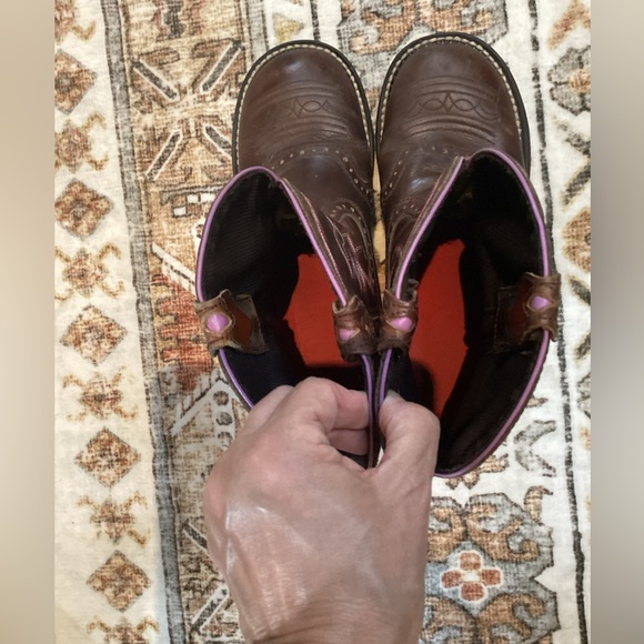 Justin Gypsy Cowgirl Brown Leather Pink Trim Detail Western Boots Size 8.5 - Picture 11 of 12